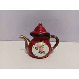 Teapot Small Trinket Box  Red Figurine Home Decor 2.5"×2.5"